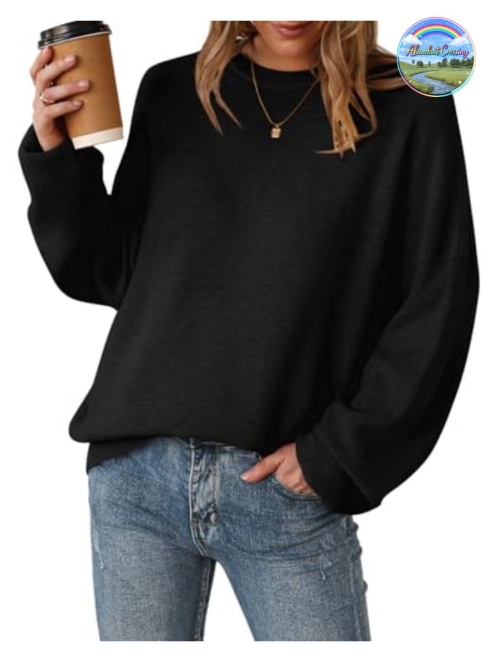 Wool Blend Oversized Crewneck Pullover Sweater Ribbed Cuffed Long Sleeve